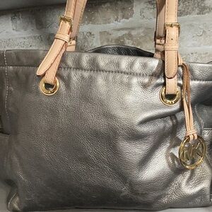 Michael Michael Kors Silver And Tan  Metallic Tote